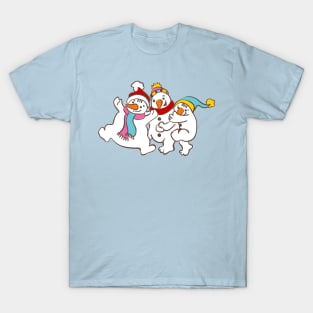 Three happy snowman for winter and Christmas T-Shirt